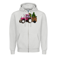 Dove Grey Pink Christmas Farm Tractor Zipper Hoodie - RanaPortraitStore