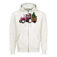 Oatmeal Heather Pink Christmas Farm Tractor Zipper Hoodie - RanaPortraitStore