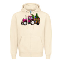 Sandshell Pink Christmas Farm Tractor Zipper Hoodie - RanaPortraitStore