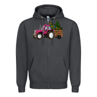 Smoke Pink Christmas Farm Tractor Zipper Hoodie - RanaPortraitStore