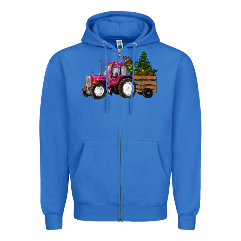 Pink Christmas Farm Tractor Zipper Hoodie by RanaPortraitStore | Teevron