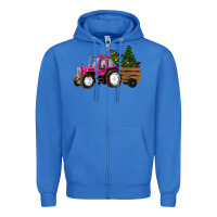 True Royal Pink Christmas Farm Tractor Zipper Hoodie - RanaPortraitStore