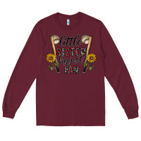 Burgundy little sister biggest fan Long Sleeve Tee - CowhideDigitalArt