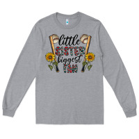 Heather Grey little sister biggest fan Long Sleeve Tee - CowhideDigitalArt