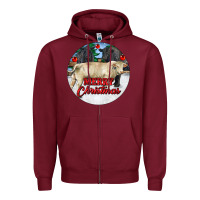 Burgundy Merry Christmas Charolais Bull Zipper Hoodie - RanaPortraitStore