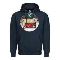 Navy Merry Christmas Charolais Bull Zipper Hoodie - RanaPortraitStore