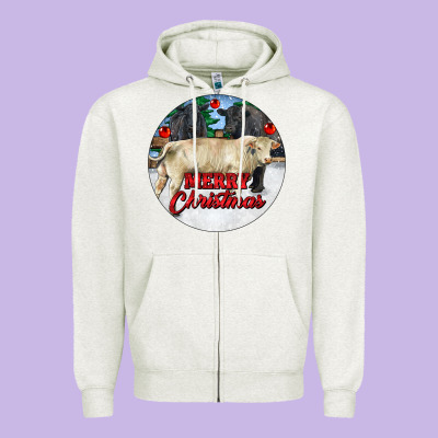 Merry Christmas Charolais Bull Zipper Hoodie Designed By Ranaportraitstore