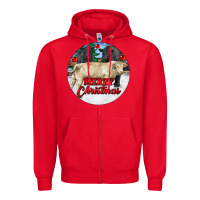 Red Merry Christmas Charolais Bull Zipper Hoodie - RanaPortraitStore