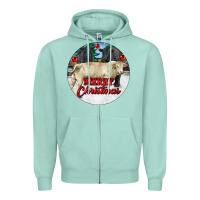 Seafoam Merry Christmas Charolais Bull Zipper Hoodie - RanaPortraitStore