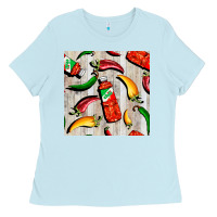 Baby Blue mexican chili and pepper seamless pattern Ladies Tee - BundleAndBundleShop