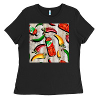 Black mexican chili and pepper seamless pattern Ladies Tee - BundleAndBundleShop