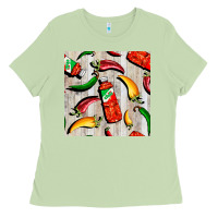 Matcha mexican chili and pepper seamless pattern Ladies Tee - BundleAndBundleShop