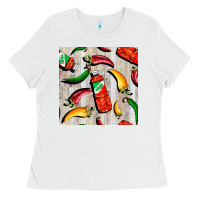 White mexican chili and pepper seamless pattern Ladies Tee - BundleAndBundleShop