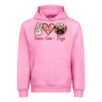 Fuchsia Pink Peace Love Pugs Urban Hoodie - Jasminsmagicworld