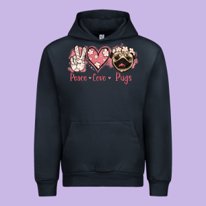 Peace Love Pugs Urban Hoodie Designed By Jasminsmagicworld
