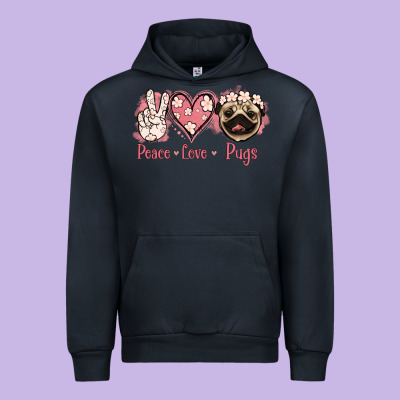 Peace Love Pugs Urban Hoodie Designed By Jasminsmagicworld