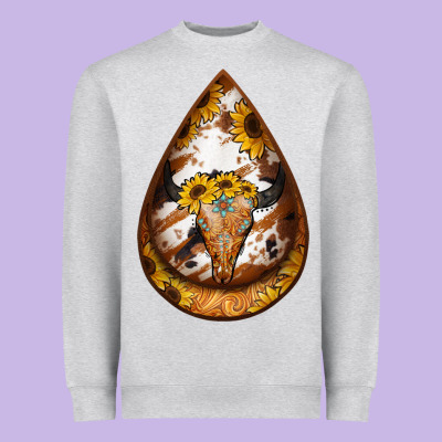 Sunflower Tooled Leather Bullskull Teardrop Earrings Heavyweight Sweatshirt Designed By Jasminsmagicworld