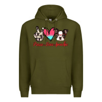 Army Green Peace Love Frenchie Premium Hoodie - Jasminsmagicworld