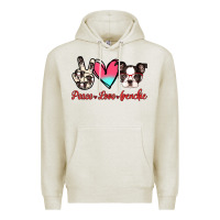 Oatmeal Heather Peace Love Frenchie Premium Hoodie - Jasminsmagicworld