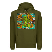Army Green cactus and sunflowers turquoise leopard cowhide Premium Hoodie - Artiststas