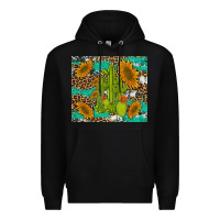 Black cactus and sunflowers turquoise leopard cowhide Premium Hoodie - Artiststas