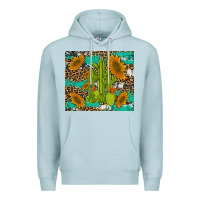 Blue Mist cactus and sunflowers turquoise leopard cowhide Premium Hoodie - Artiststas