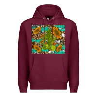 Burgundy cactus and sunflowers turquoise leopard cowhide Premium Hoodie - Artiststas