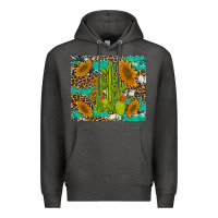Charcoal Heather cactus and sunflowers turquoise leopard cowhide Premium Hoodie - Artiststas