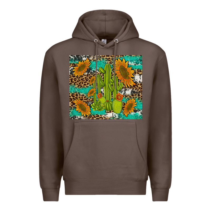 Cactus And Sunflowers Turquoise Leopard Cowhide Premium Hoodie by Artiststas | Teevron