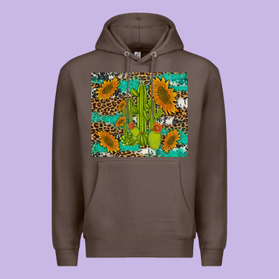 Cactus And Sunflowers Turquoise Leopard Cowhide Premium Hoodie Designed By Artiststas