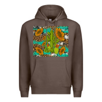 Coffee cactus and sunflowers turquoise leopard cowhide Premium Hoodie - Artiststas
