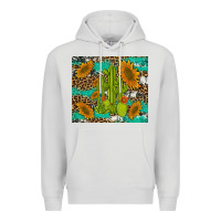 Dove Grey cactus and sunflowers turquoise leopard cowhide Premium Hoodie - Artiststas