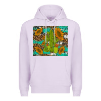 Lilac cactus and sunflowers turquoise leopard cowhide Premium Hoodie - Artiststas