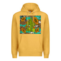 Mustard cactus and sunflowers turquoise leopard cowhide Premium Hoodie - Artiststas