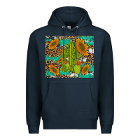 Navy cactus and sunflowers turquoise leopard cowhide Premium Hoodie - Artiststas