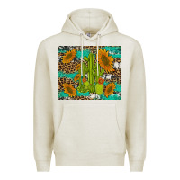 Oatmeal Heather cactus and sunflowers turquoise leopard cowhide Premium Hoodie - Artiststas