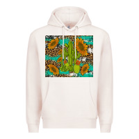 Pale Pink cactus and sunflowers turquoise leopard cowhide Premium Hoodie - Artiststas