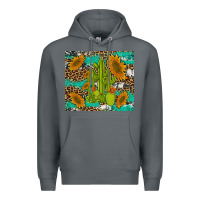 Rock cactus and sunflowers turquoise leopard cowhide Premium Hoodie - Artiststas