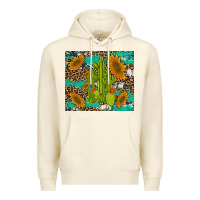 Sandshell cactus and sunflowers turquoise leopard cowhide Premium Hoodie - Artiststas