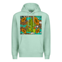 Seafoam cactus and sunflowers turquoise leopard cowhide Premium Hoodie - Artiststas