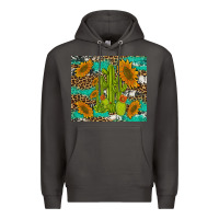 Smoke cactus and sunflowers turquoise leopard cowhide Premium Hoodie - Artiststas