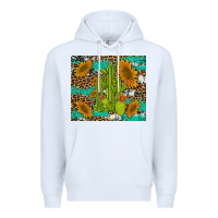 White cactus and sunflowers turquoise leopard cowhide Premium Hoodie - Artiststas
