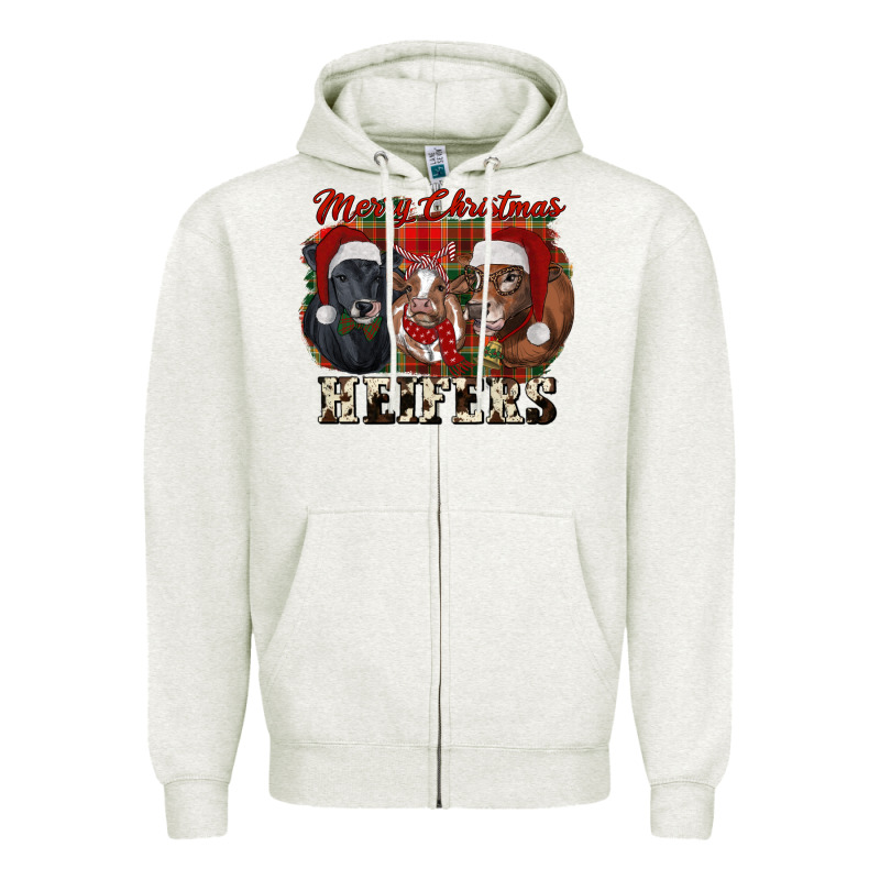 Merry Christmas Heifers Zipper Hoodie by RanaPortraitStore | Teevron