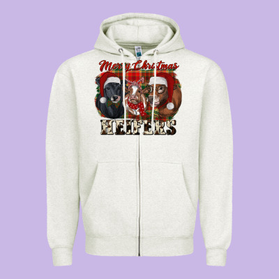 Merry Christmas Heifers Zipper Hoodie Designed By Ranaportraitstore