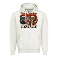 Oatmeal Heather Merry Christmas Heifers Zipper Hoodie - RanaPortraitStore