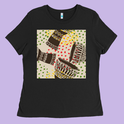 African Drum Seamless Pattern Ladies Tee Designed By Bundleandbundleshop