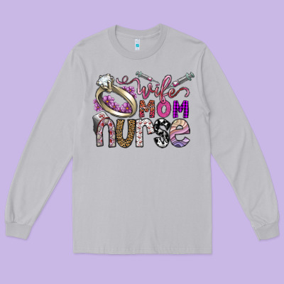 Wife Mom Nurse Long Sleeve Tee Designed By Sublimationcraftshop