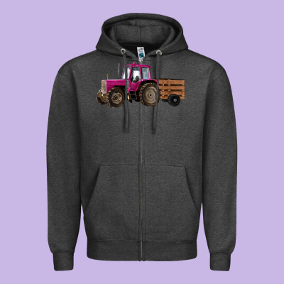 Pink Farm Tractor Zipper Hoodie Designed By Ranaportraitstore