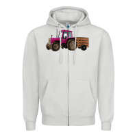 Dove Grey Pink Farm Tractor Zipper Hoodie - RanaPortraitStore