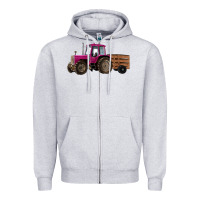 Heather Grey Pink Farm Tractor Zipper Hoodie - RanaPortraitStore